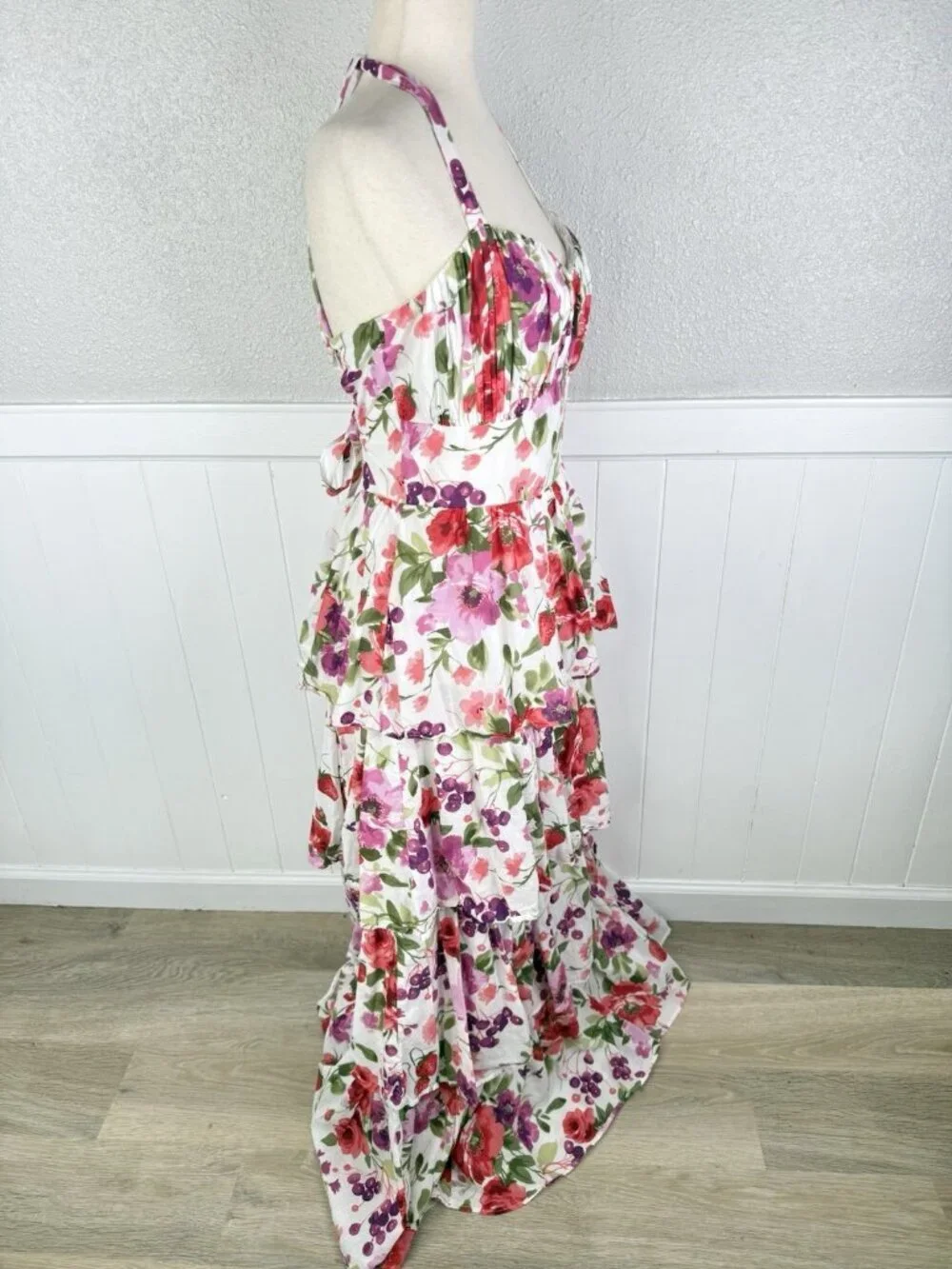 Abercrombie & Fitch Strawberry Floral Maxi Dress Large Tall Tie Back Romantic